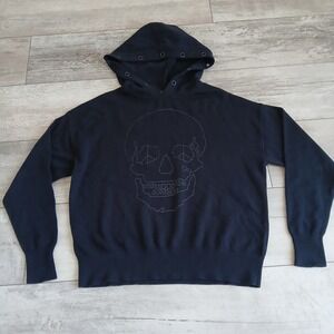 Skull Cashmere Womens Hoodie XS Black Peace Sign Skull Cotton Cashmere